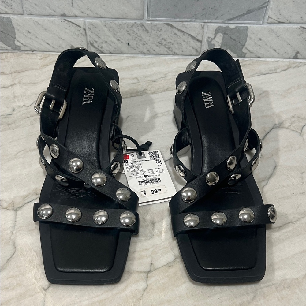 Zara Black Studded Women's Sandals